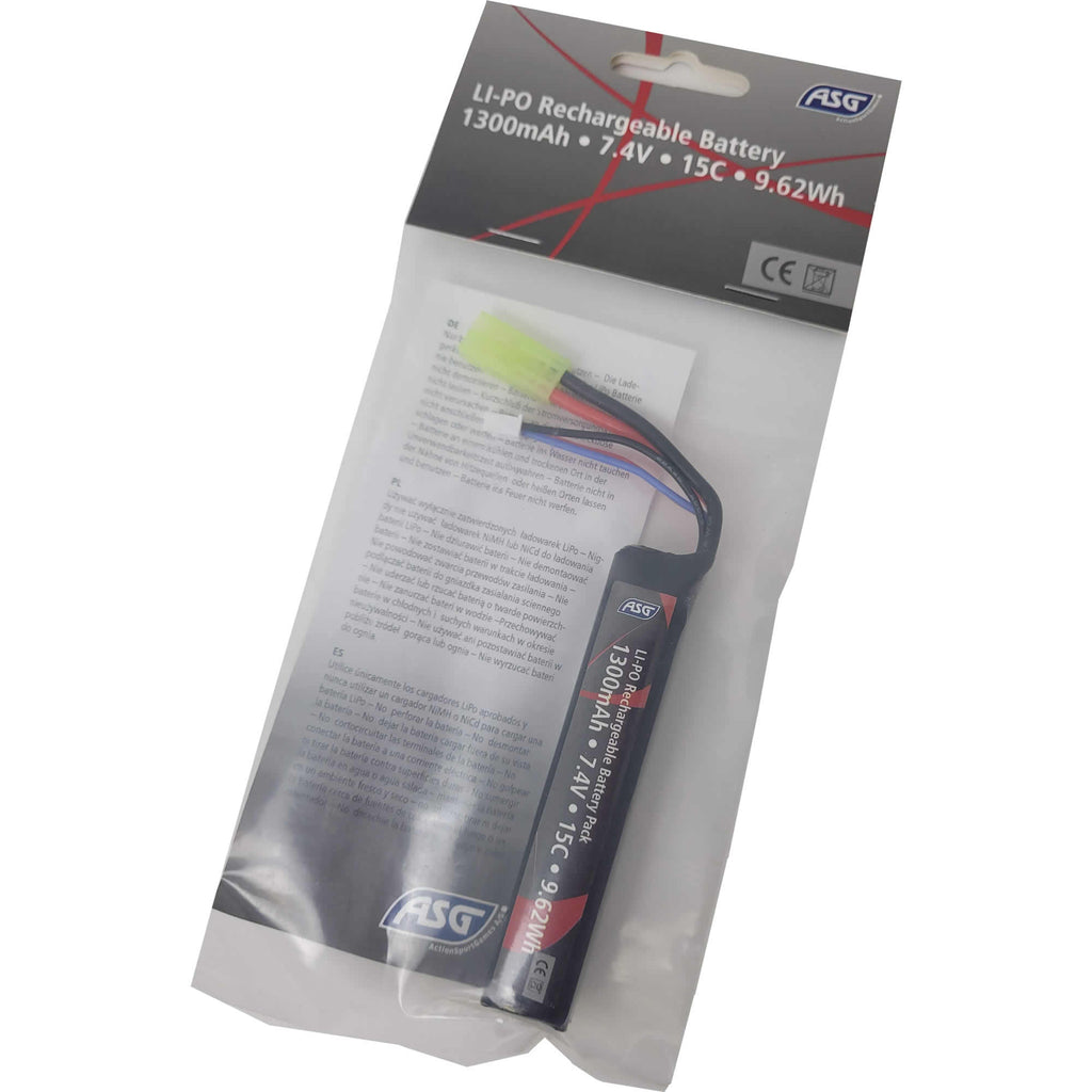 ASG Airsoft Stock Tube Battery LIPO 7.4V 1300mah 15C - Tamiya Plug ...