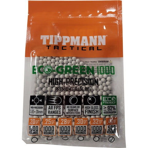 Tippmann ECO-Green Precision Match Grade 6mm Airsoft BB's - White - .40G / 500 BB's